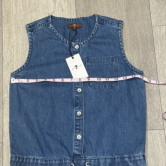 NWT 7 For All Mankind Denim Blue Chambray‎ Shorts Sleeveless Romper Girls Size L - Picture 11 of 11